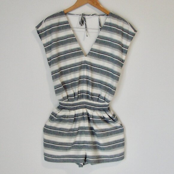 Madewell Yucatan Striped Romper Shorts Sleeveless Summer Blue White Size XS - Picture 3 of 12